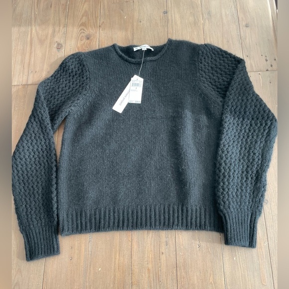 RRP US$356 The Cashmere Project 100% cashmere Crochet Sleeve Crew in black NWT - Picture 1 of 6